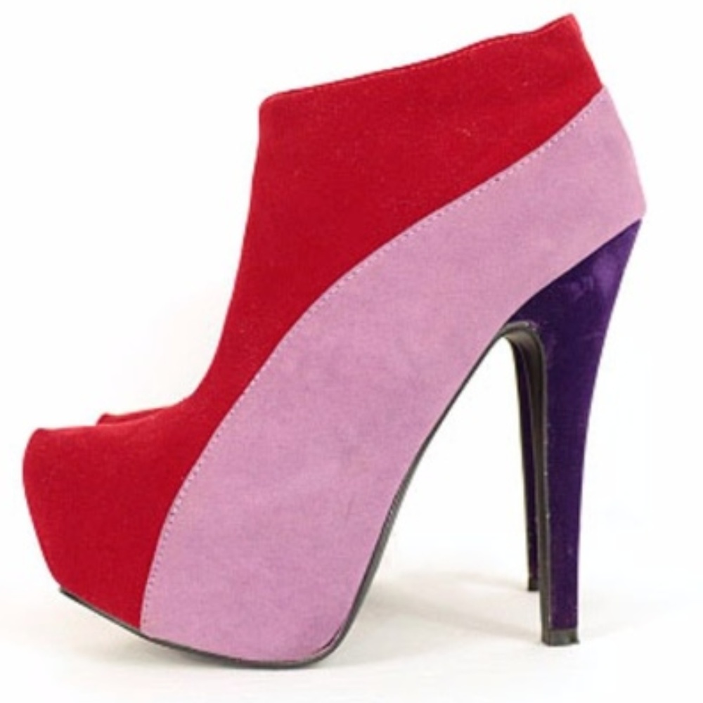 Qupid Velvet Bootie Red & Purple Sz 10 (S-47)